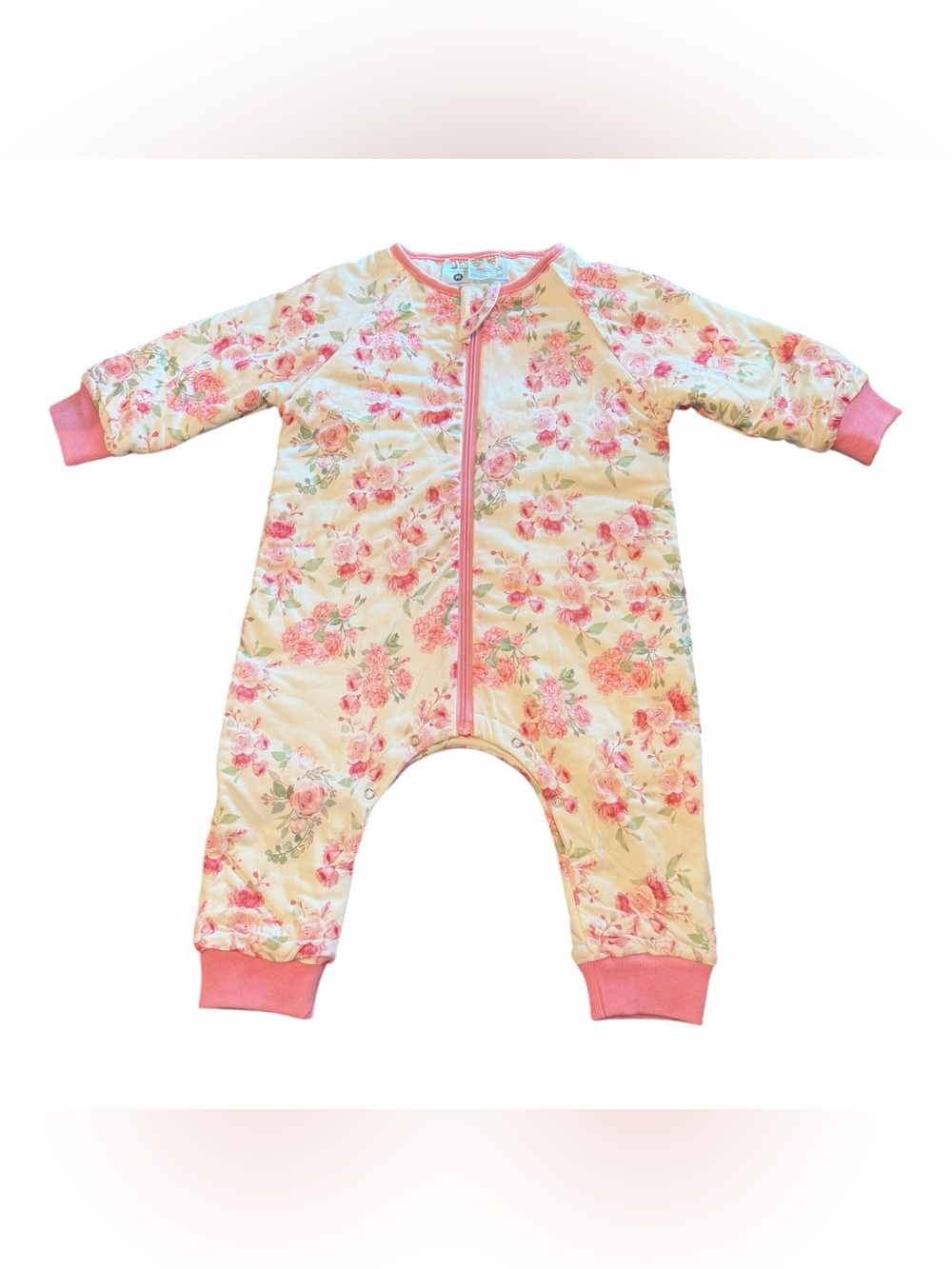 Litto Goose- Sleeping Suit Floral Zip Footie One-Piece in Pink